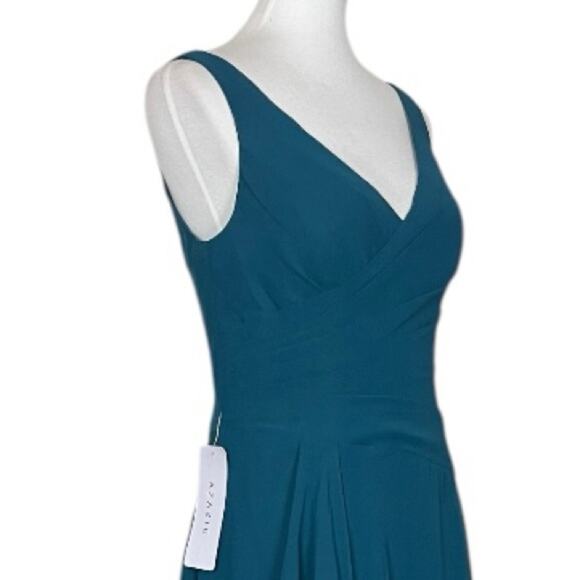 Azazie Kori New Bridesmaid Dress V-neck Chiffon Gown Peakcock Teal Women Size 6 - Picture 9 of 16